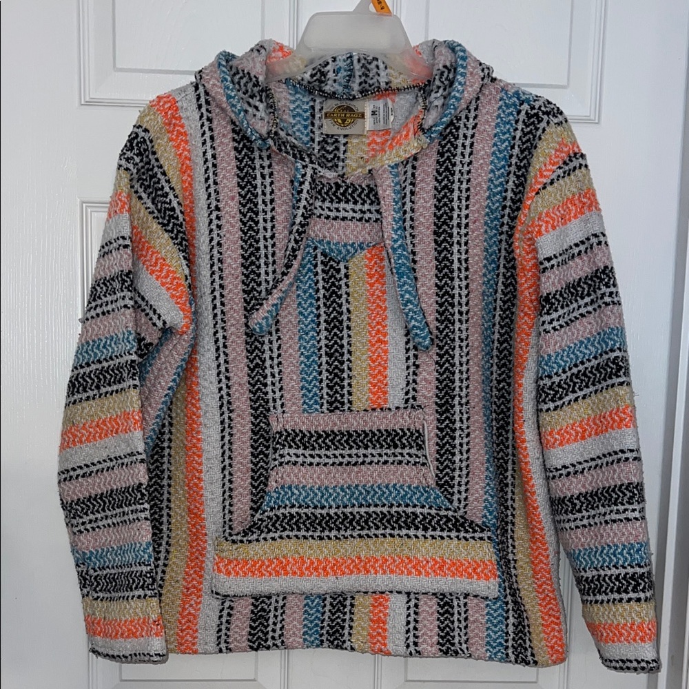 Multicolor Striped Hooded Poncho Size M